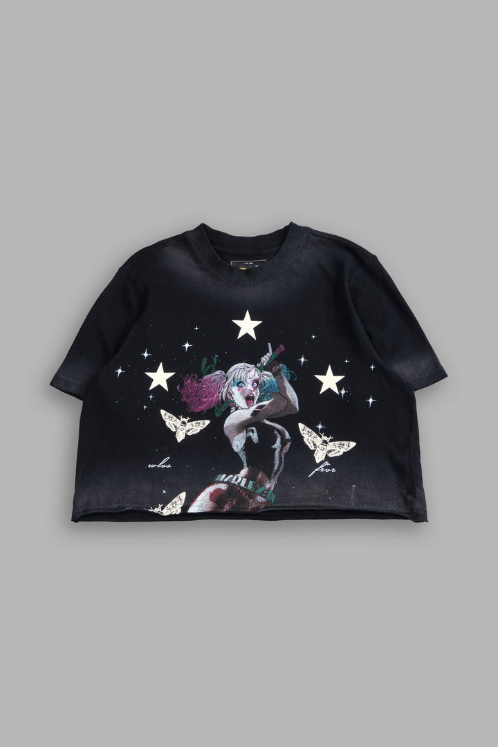 She's a Star "Premium" Oversized Cropped Tee in Black Drift Wash