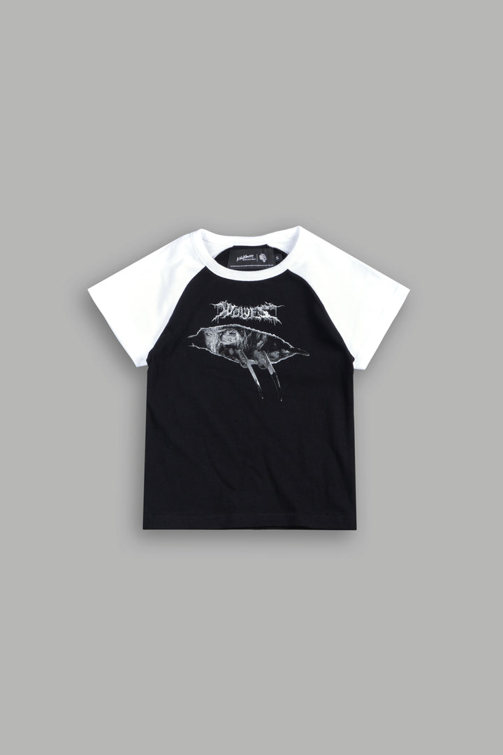 Dont Sleep Lina Raglan Baby Tee In Black/White