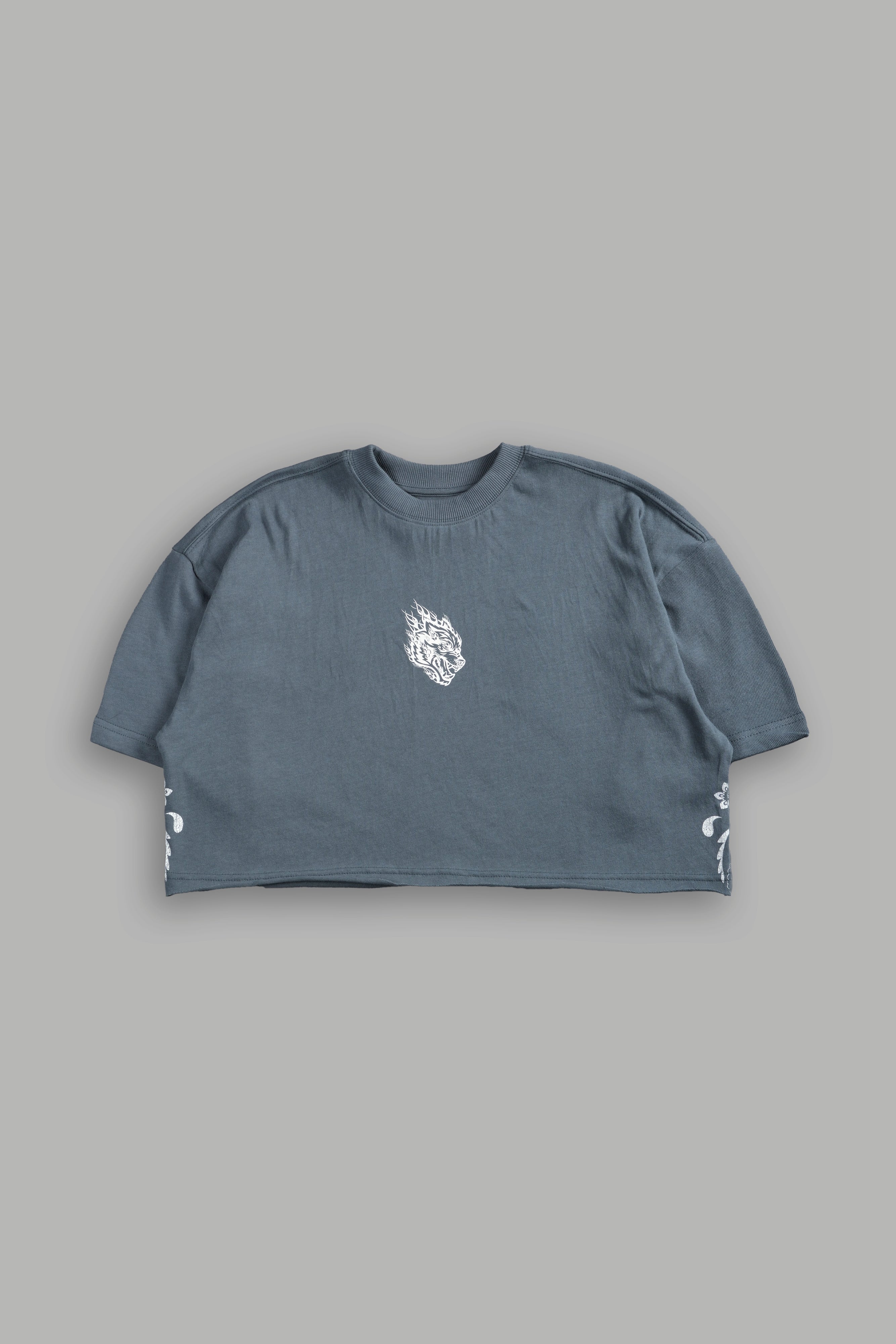 Faded Paisley Premium Oversized Cropped Tee in Greek Stone