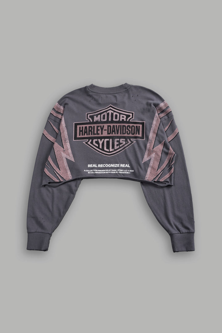 Real Recognize Real Distressed Oversized Cropped L/S Tee in Slate Gray