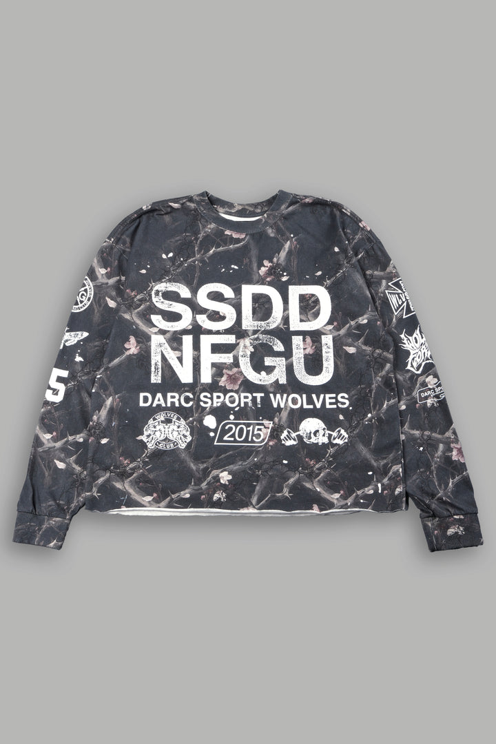 Club Core Grunge Mid Length Raw Hem Ls Tee In All Of Us Camo