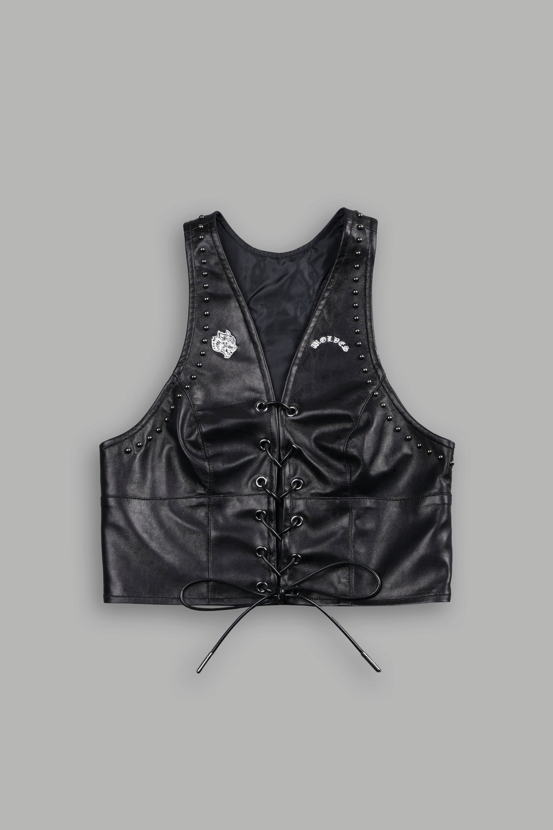 Wolf Chopper Leather Lace Up Top in Black