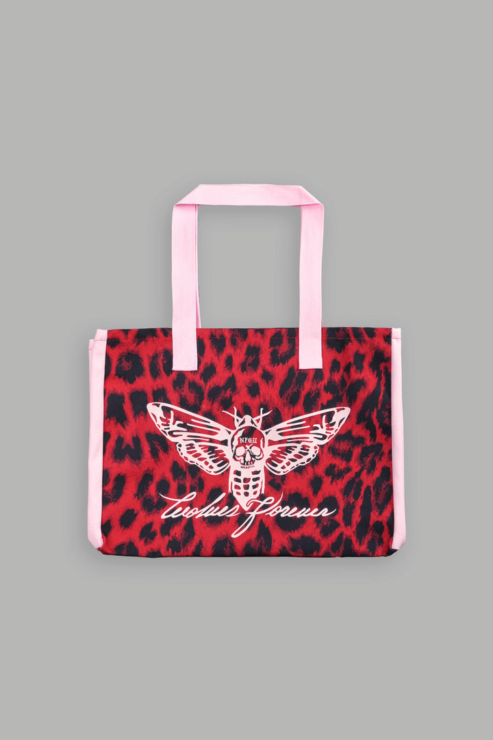 Moth Forever Canvas Tote in Red Leopard/Cloud Pink