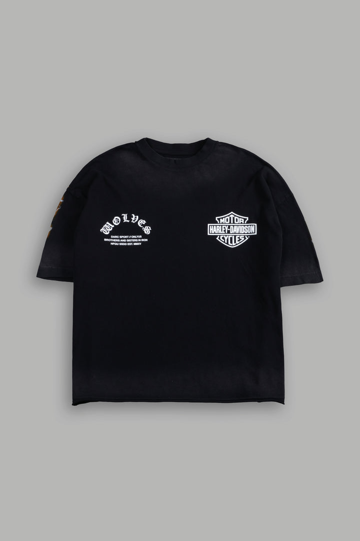 Iron Lightning Premium Unisex Raw Hem "Box Cut" Tee in Black Sun Fade