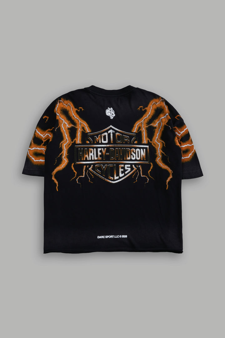 Iron Lightning Premium Unisex Raw Hem "Box Cut" Tee in Black Sun Fade