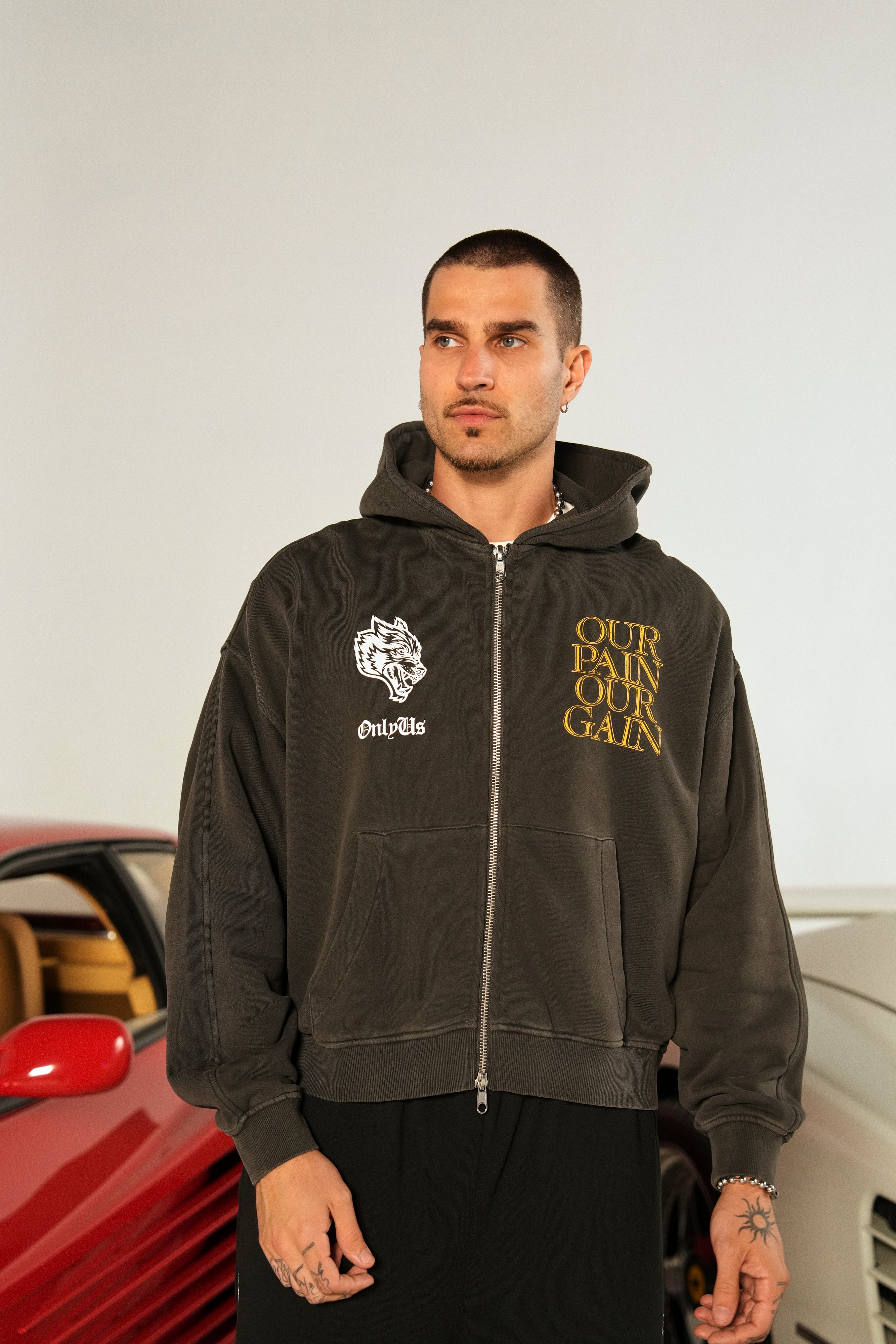 Our Pain Our Gain Darco Double Zip Hoodie in Wolf Gray – DarcSport