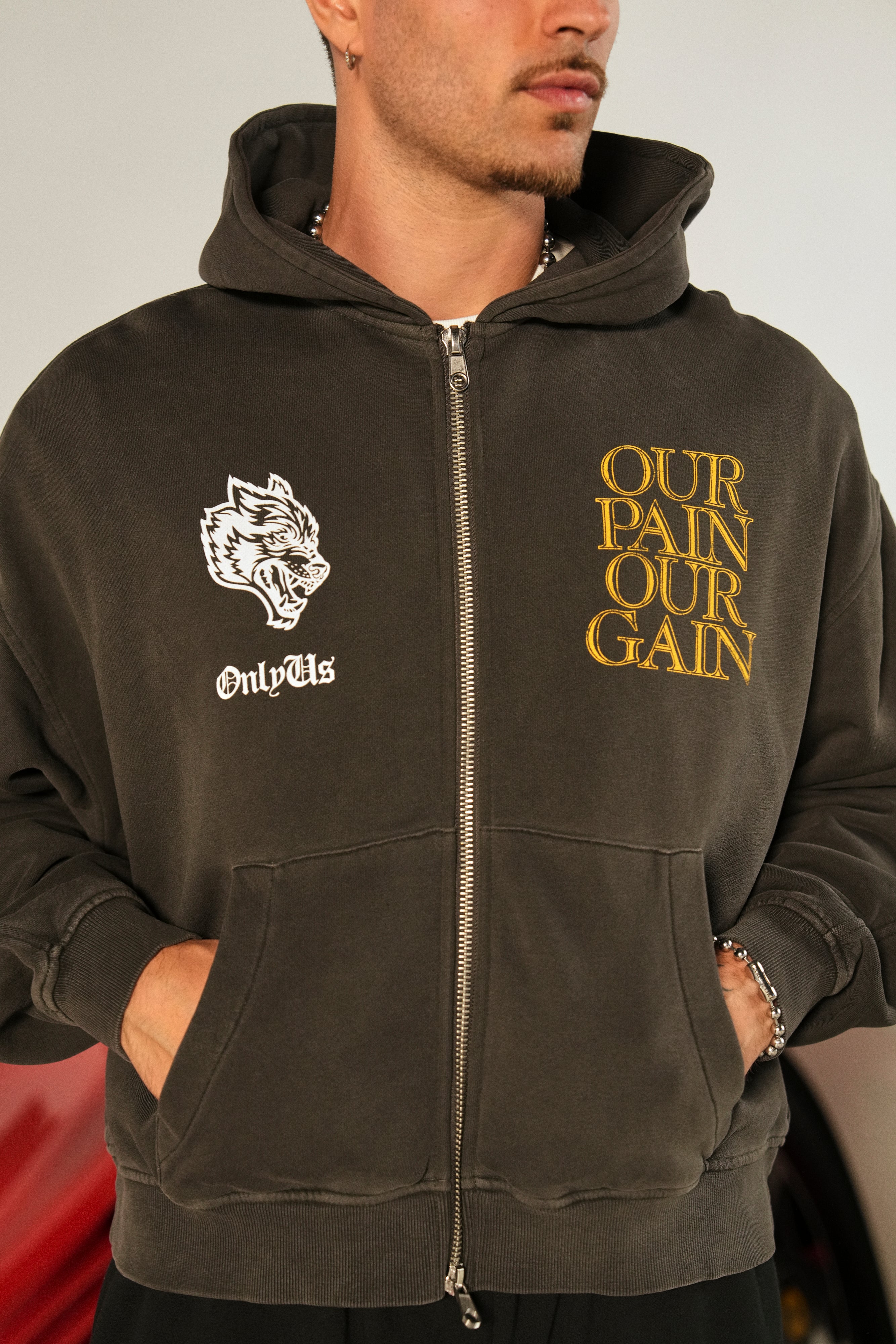 Our Pain Our Gain Darco Double Zip Hoodie in Wolf Gray – DarcSport