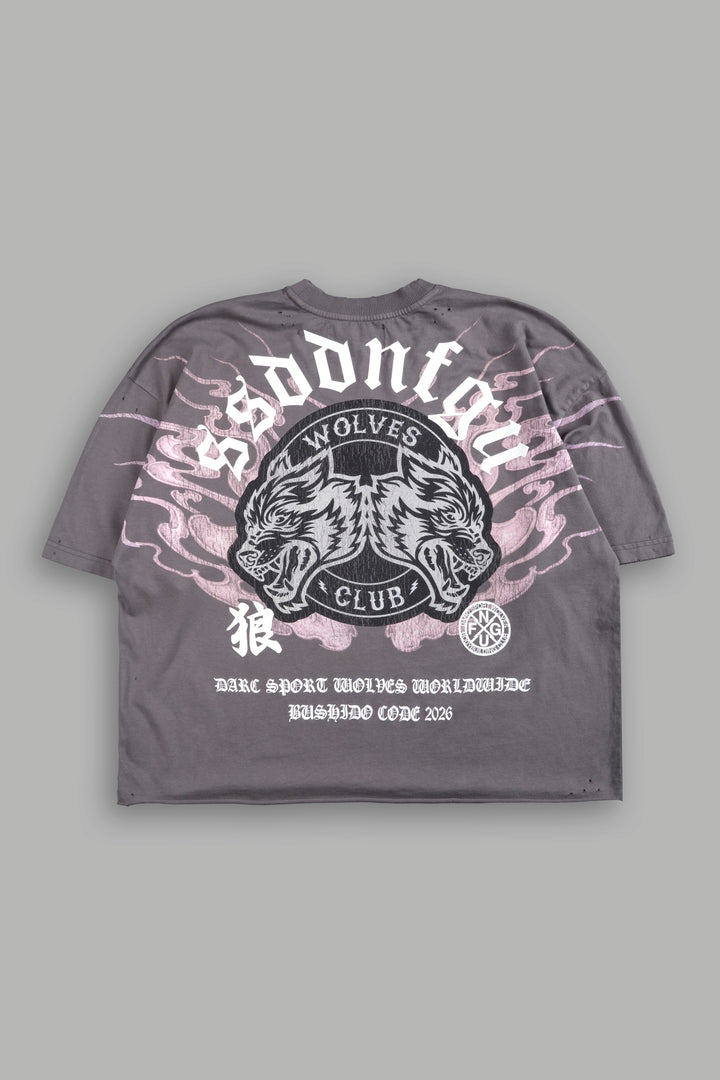 Wolves Club Oni Inferno Distressed Grunge Box Cut Tee V2 in Slate Gray
