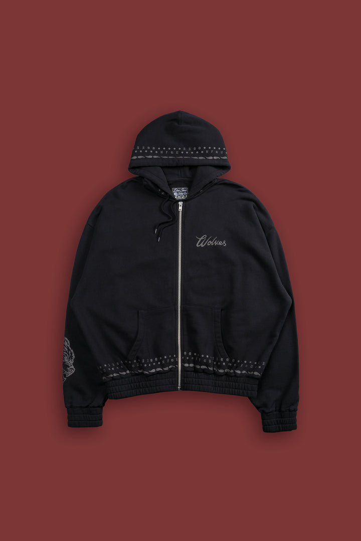 Western Wolves "Vintage Chambers" Zip Hoodie in Black