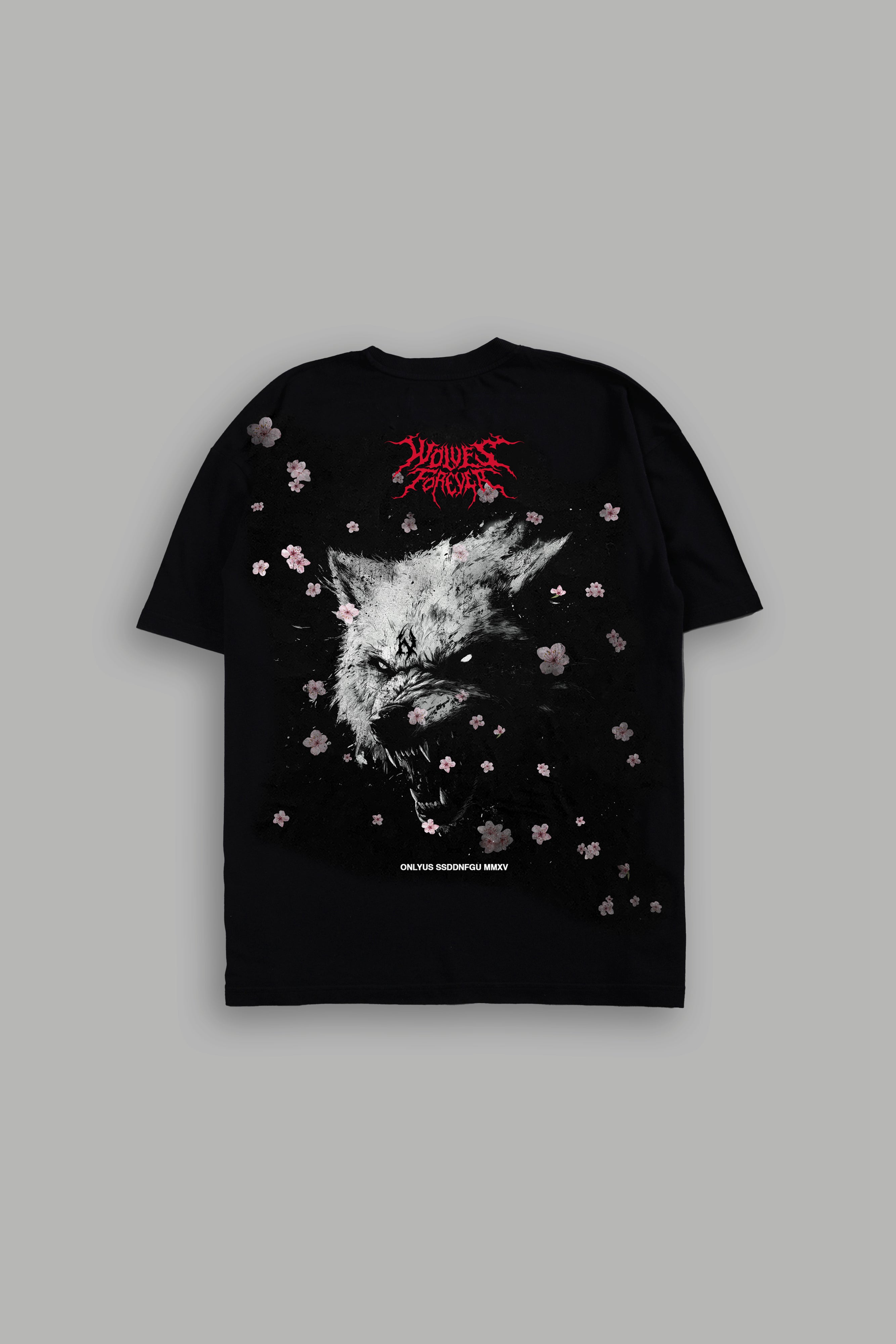 Cherry Blossom Wolf "Premium" Tee in Black