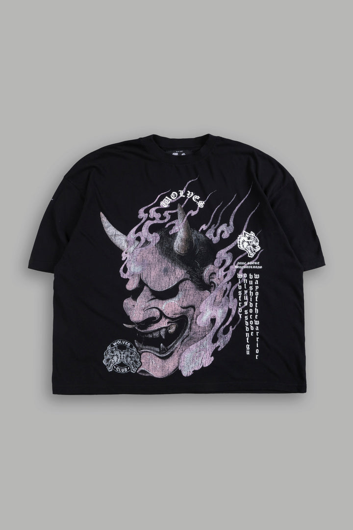 Wolves Club Oni Inferno Distressed Grunge Box Cut Tee V2 in Black