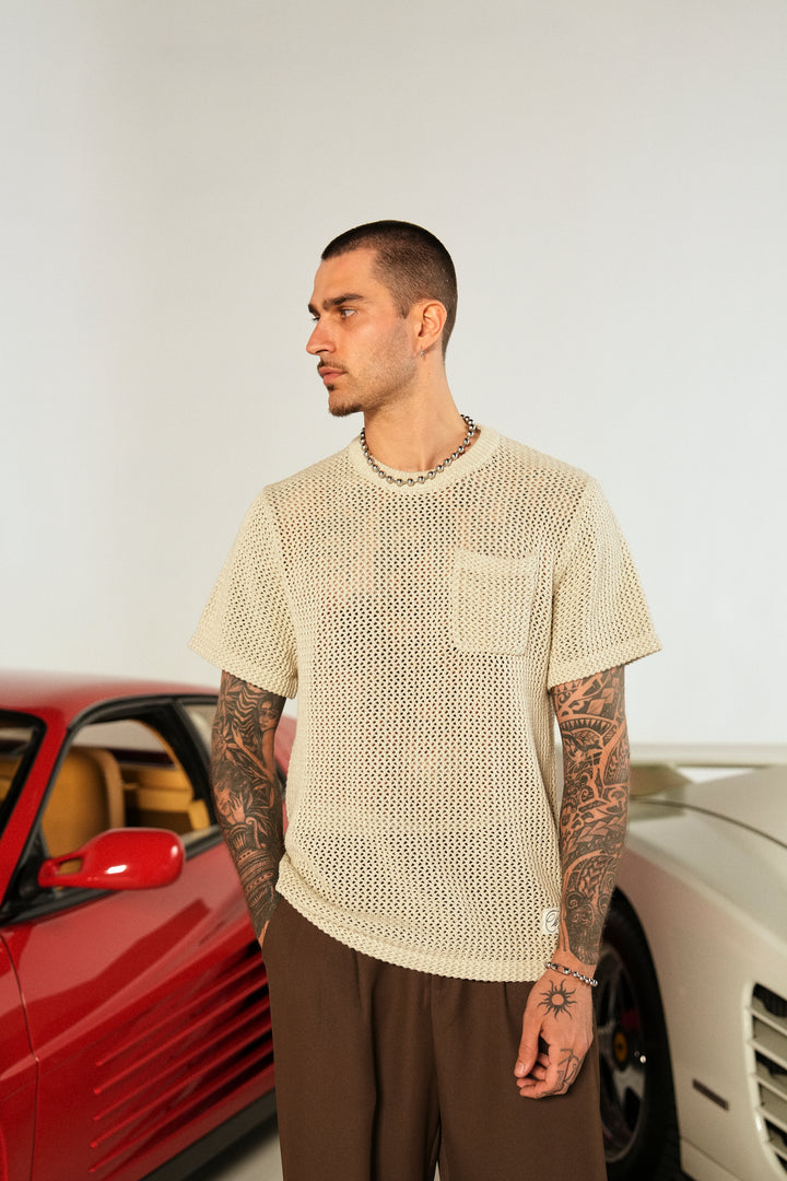 Wolves Only Us Satva Knit S/S V2 Shirt in Marled Cream