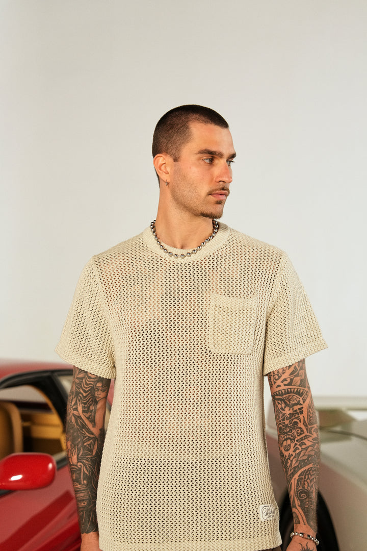 Wolves Only Us Satva Knit S/S V2 Shirt in Marled Cream