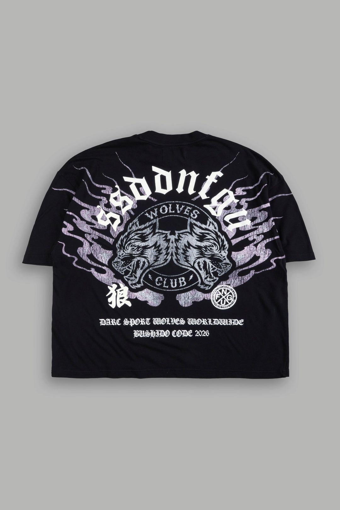 Wolves Club Oni Inferno Distressed Grunge Box Cut Tee V2 in Black