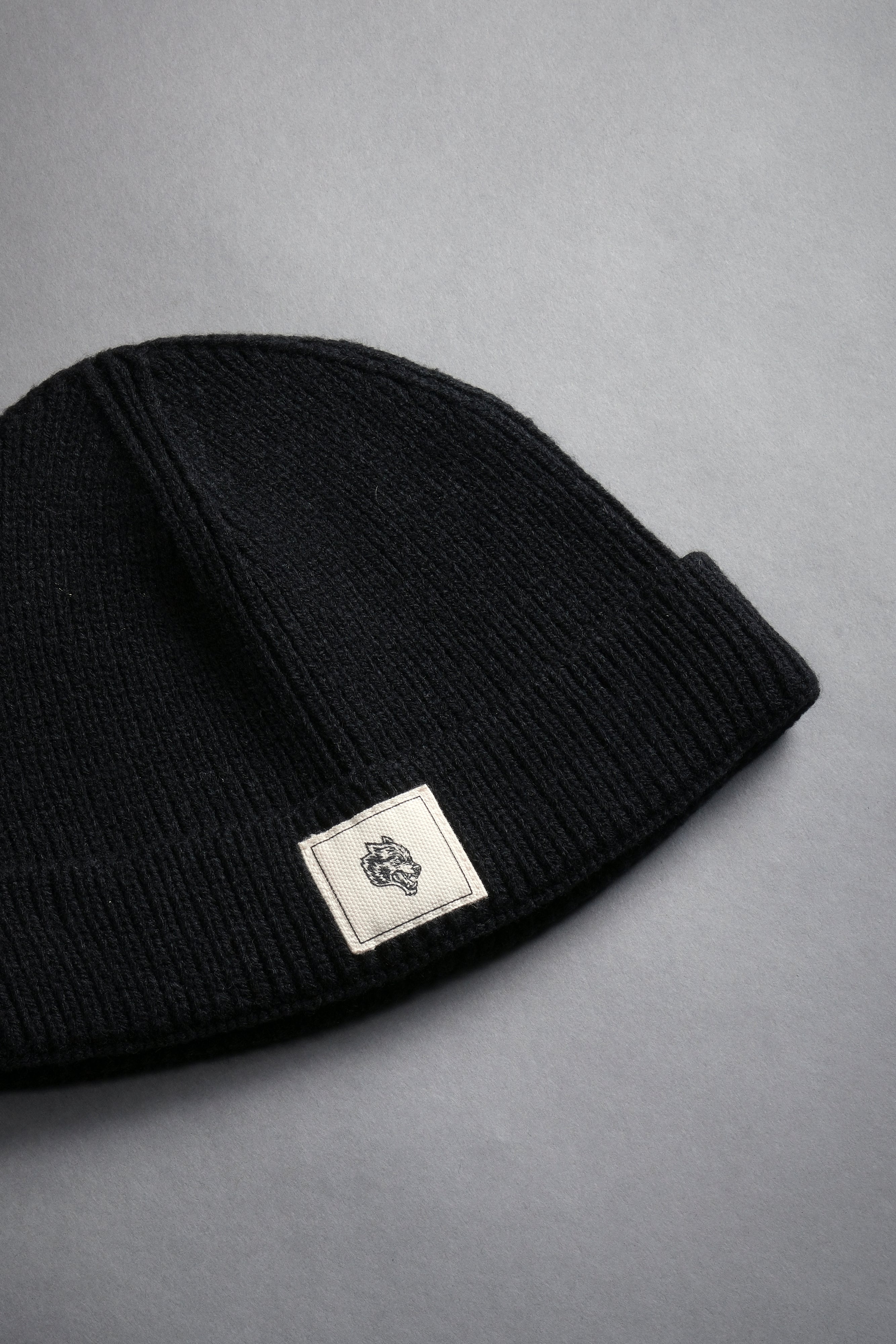 Wolf Patch Beanie in Black