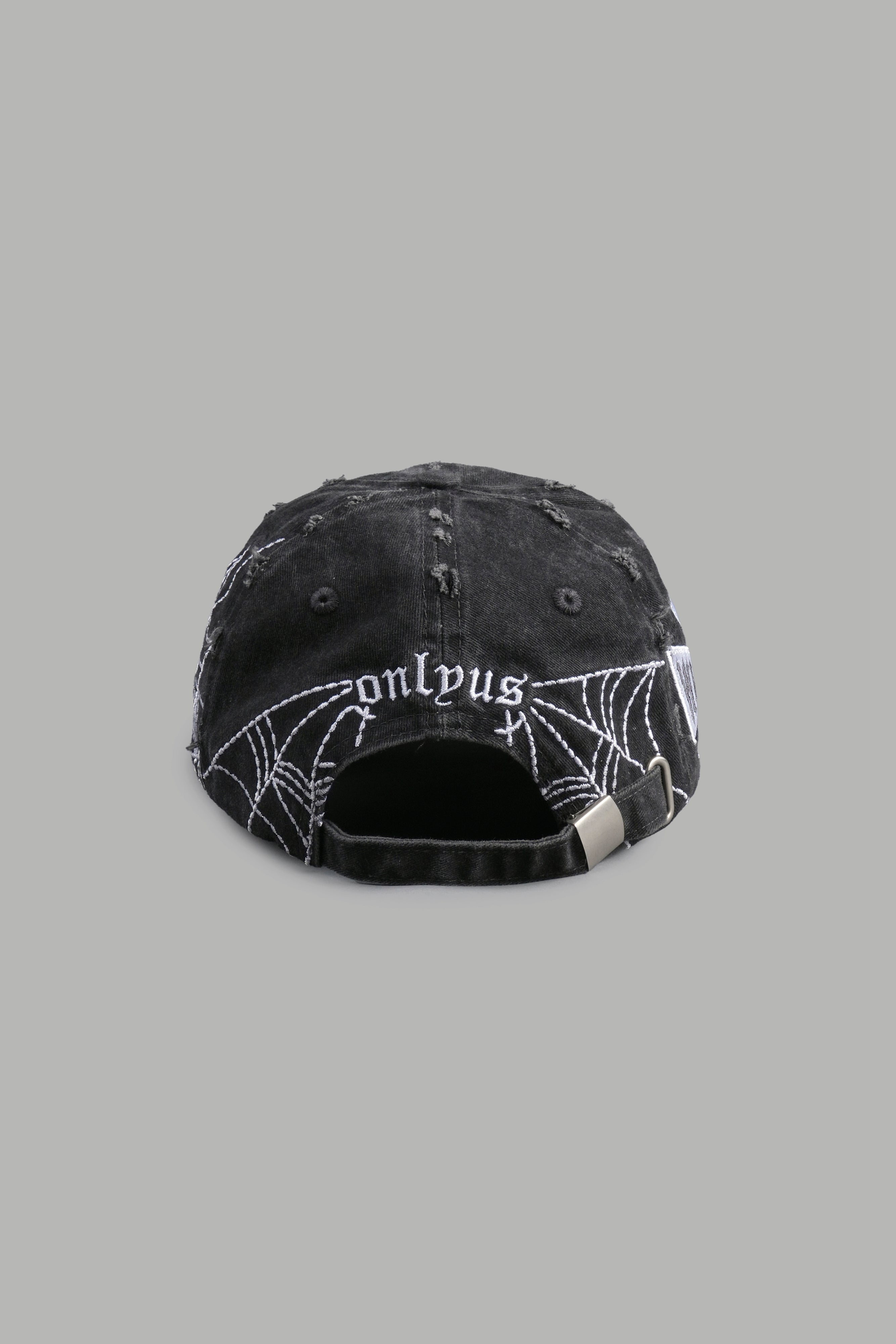 Webbed Distressed Dad Hat in Black