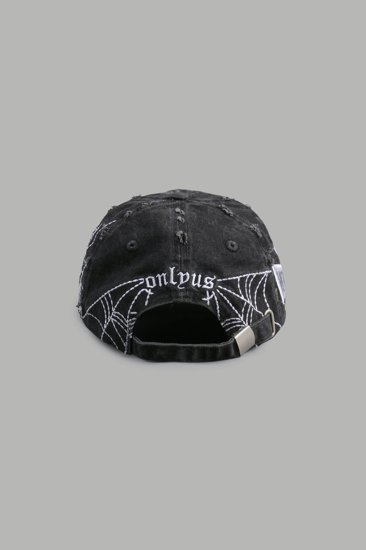 Webbed Distressed Dad Hat in Black