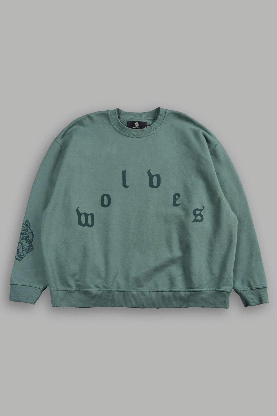 Forever Our Core Grunge Distressed Oversized London Crewneck In Hunter Green
