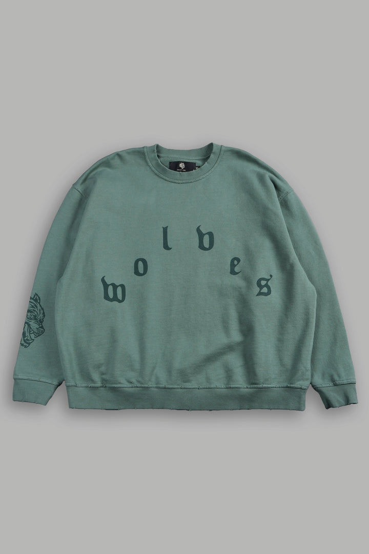 Forever Our Core Grunge Distressed Oversized London Crewneck In Hunter Green