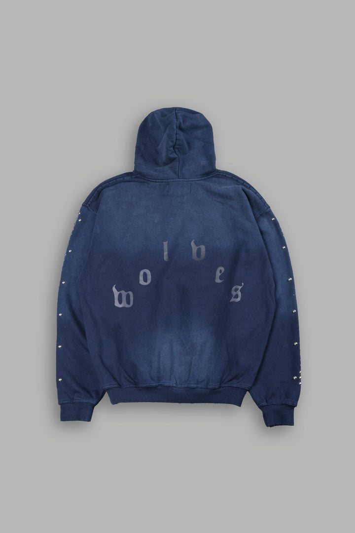 Wolves Heritage Grunge Moatis Hoodie In Navy Sun Fade