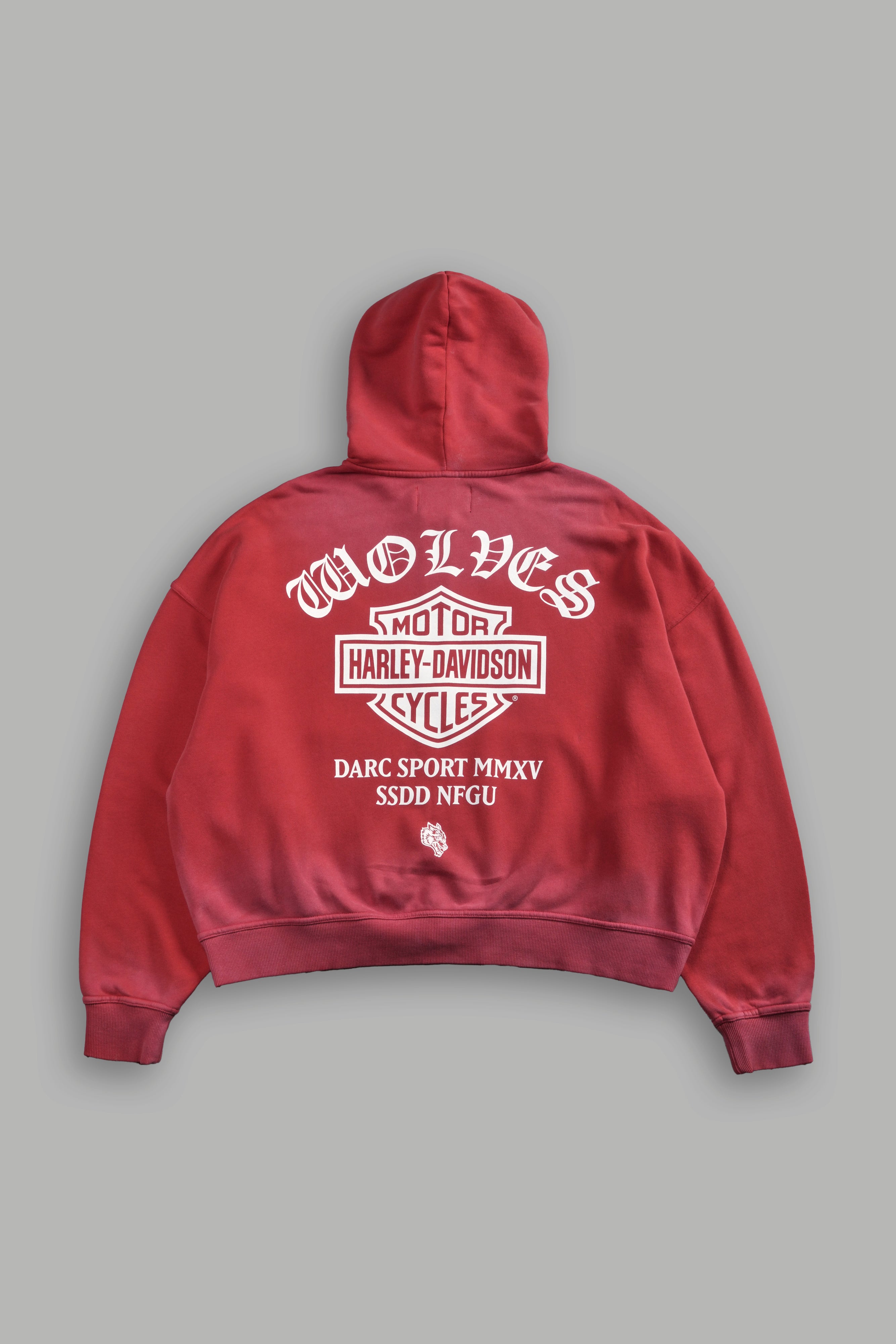 Harley-Davidson Wolves Vex Double Zip Hoodie in Roman Red Drift Wash