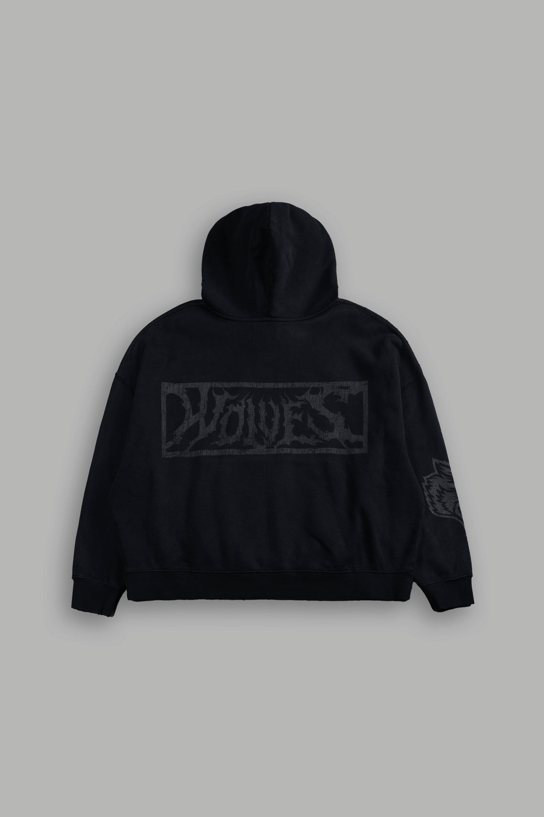 Shielded Heart Destroyed Grunge "Gage Box Cut" Hoodie in Black Drift Wash