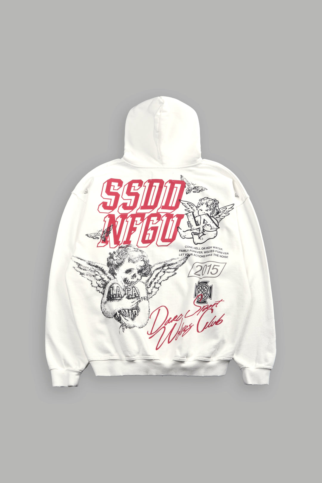 La Ca Frvr Grunge Moatis Zip Hoodie in Cream