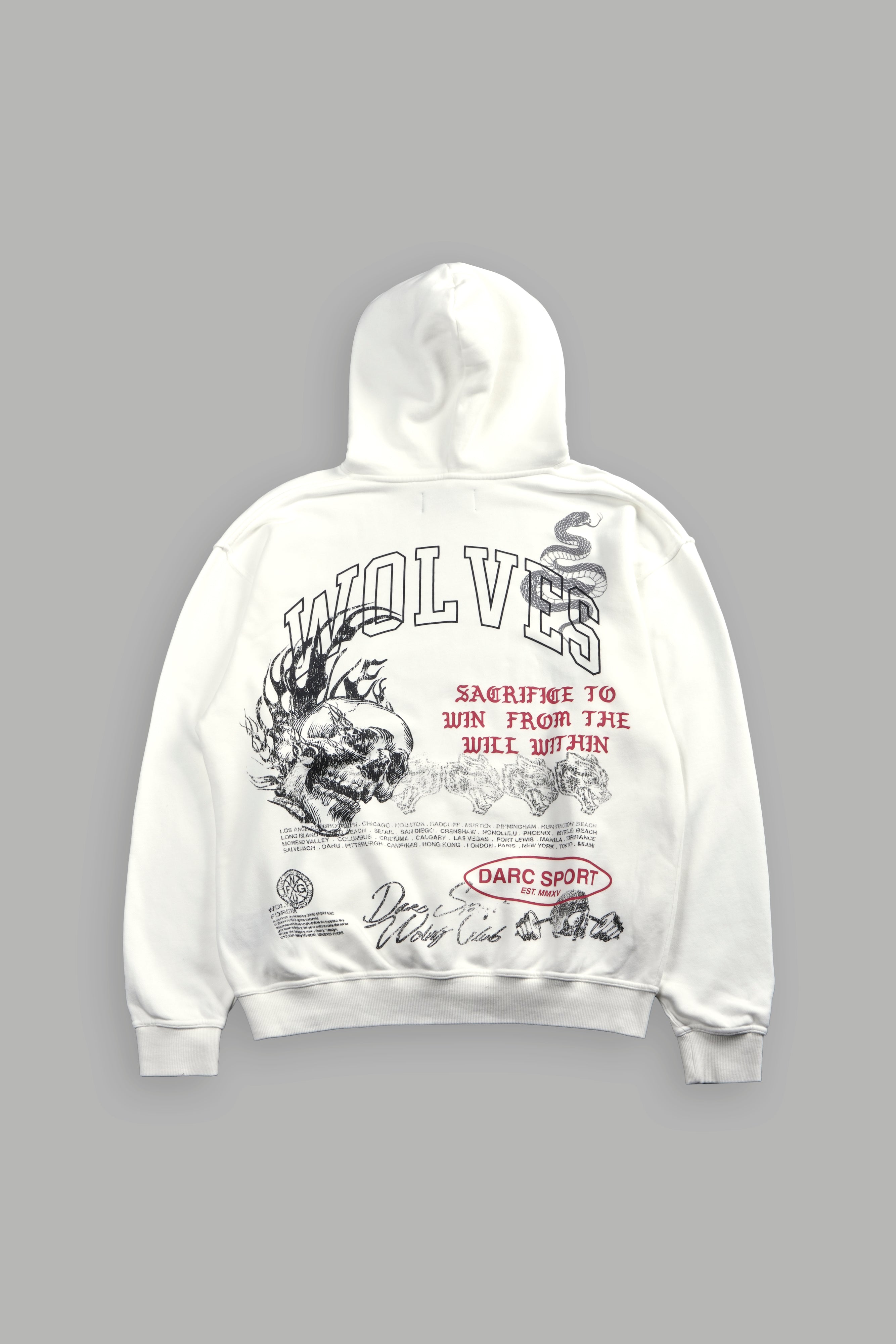 Flame Skull Pierce Hoodie in Cream