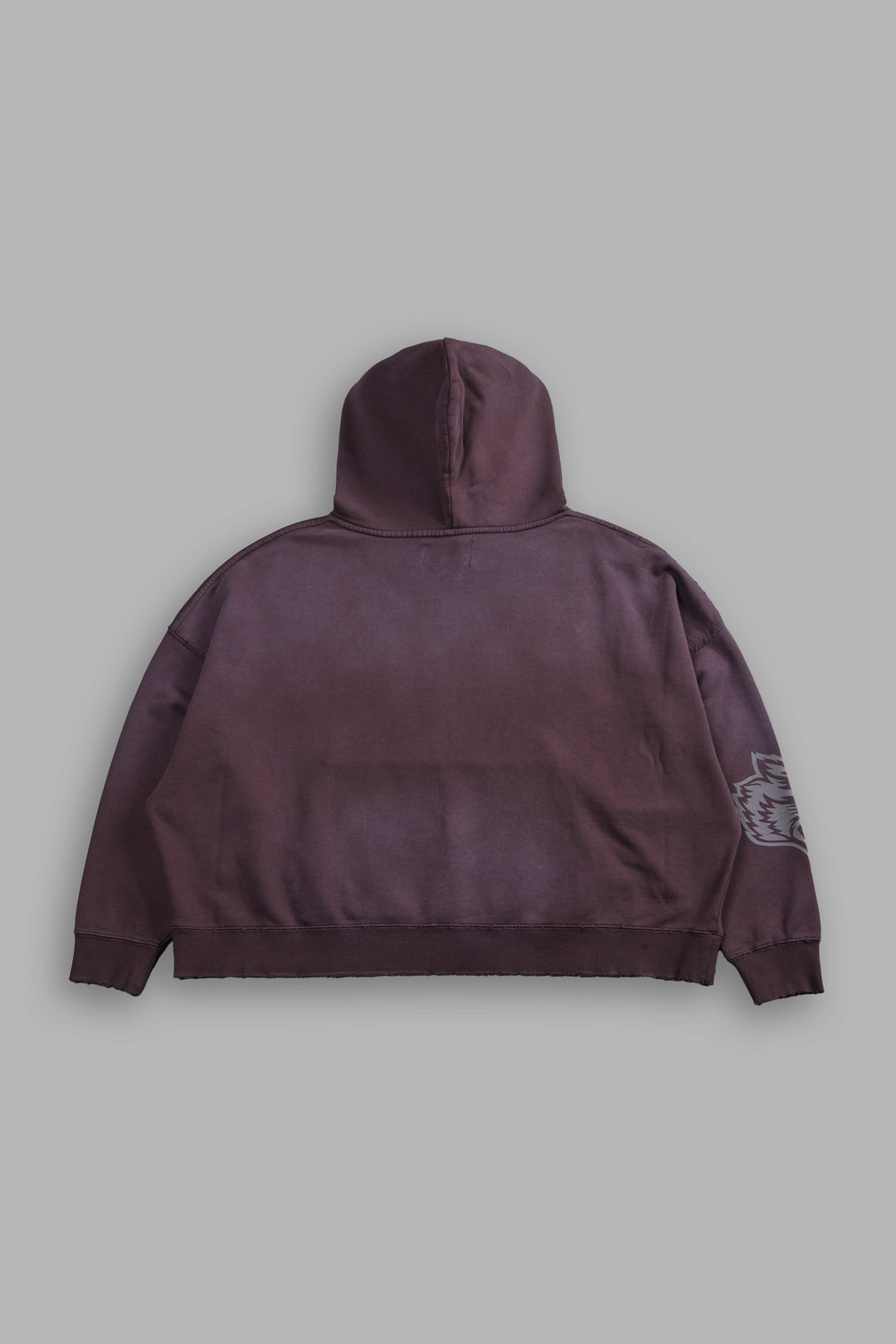 Slasher Destroyed Grunge "Gage Box Cut" Hoodie in Darc Garnet Drift Wash