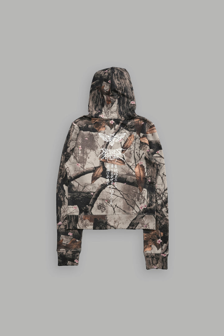 Moth Kanji "Iris" Zip Up Hoodie in Cherry Blossom Woodland Camo