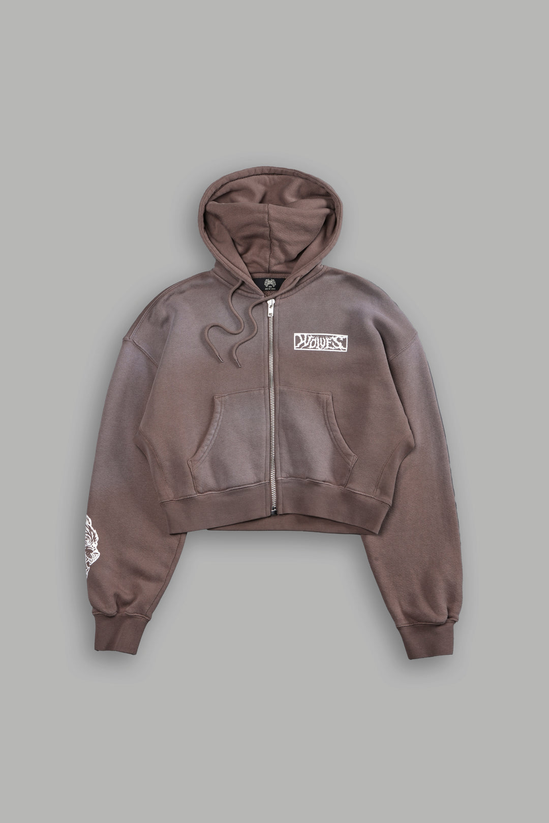Midnight Wolves "Sage" Cropped Zip Hoodie in Mojave Brown Drift Wash