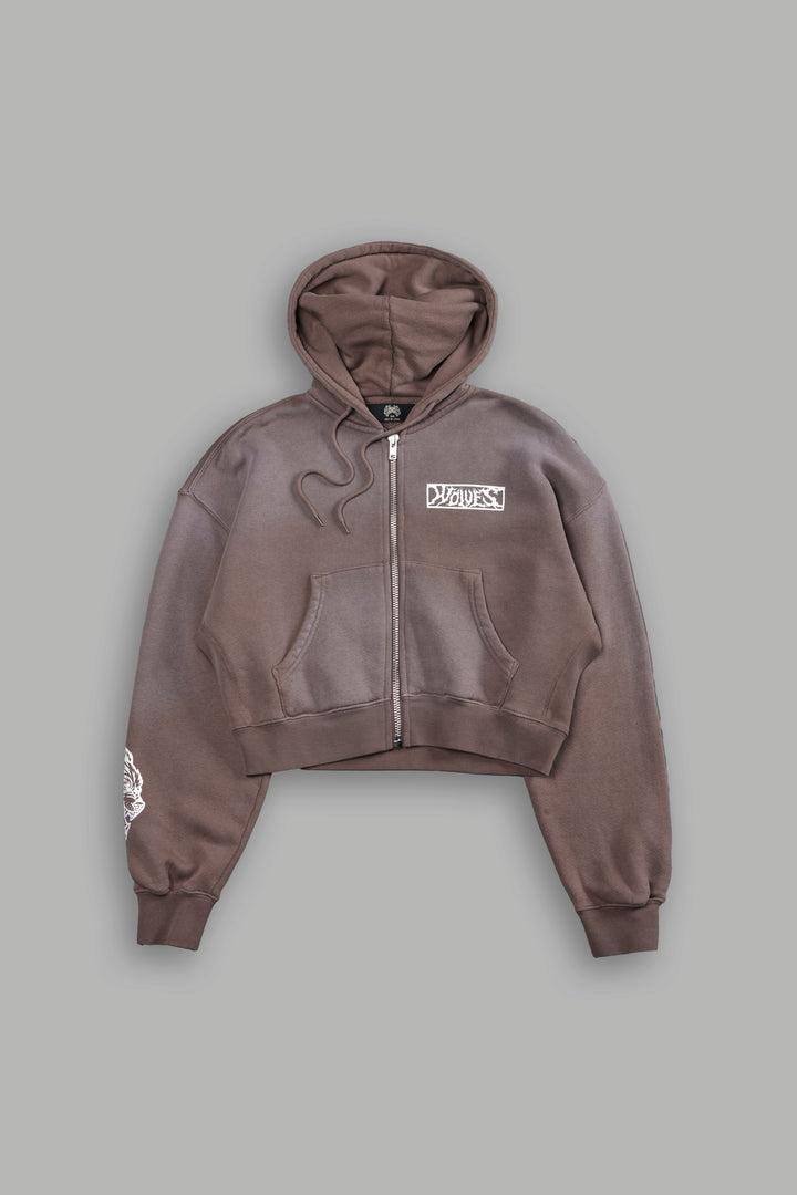 Midnight Wolves "Sage" Cropped Zip Hoodie in Mojave Brown Drift Wash