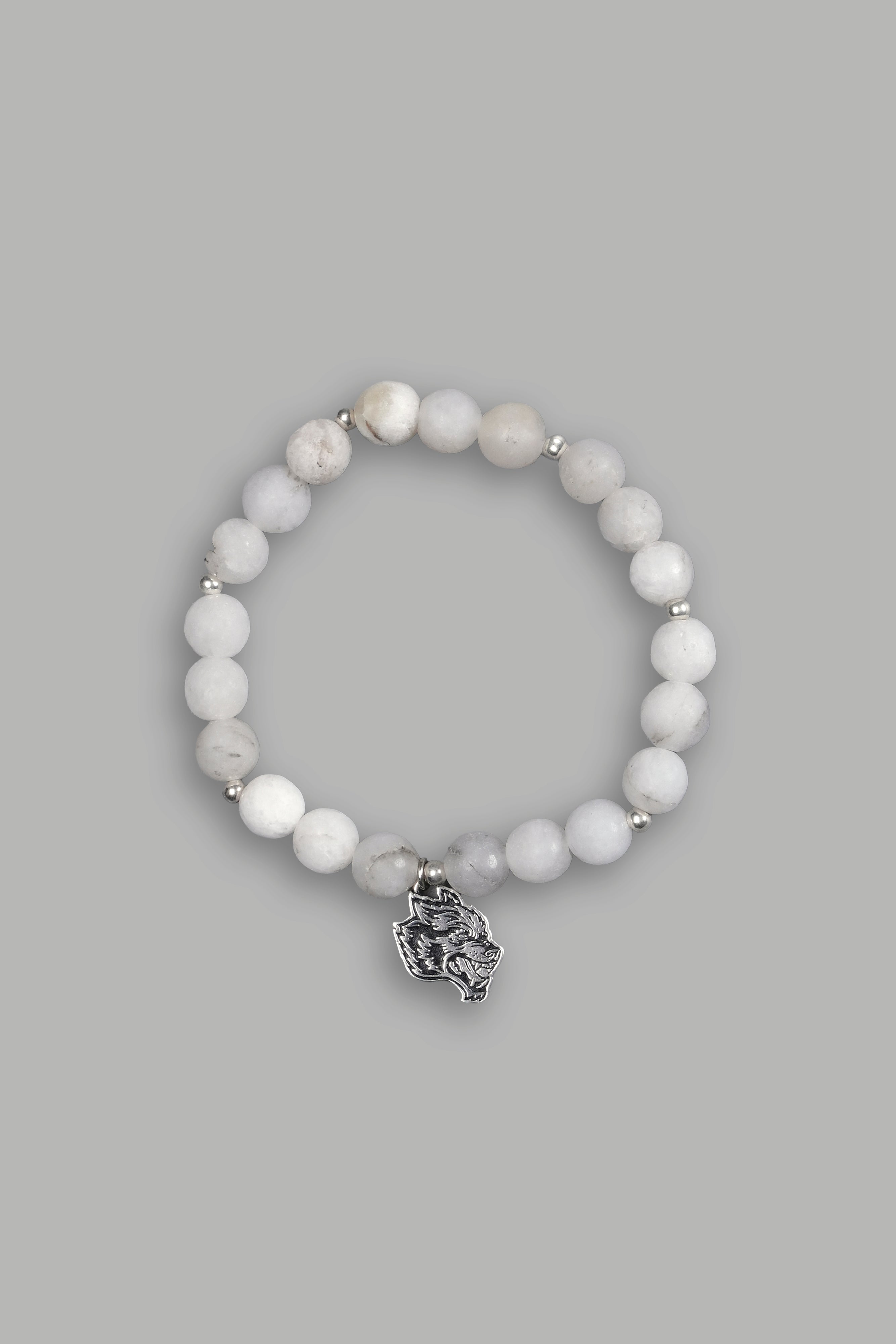 Wolf Head Pendant She Bracelet in White