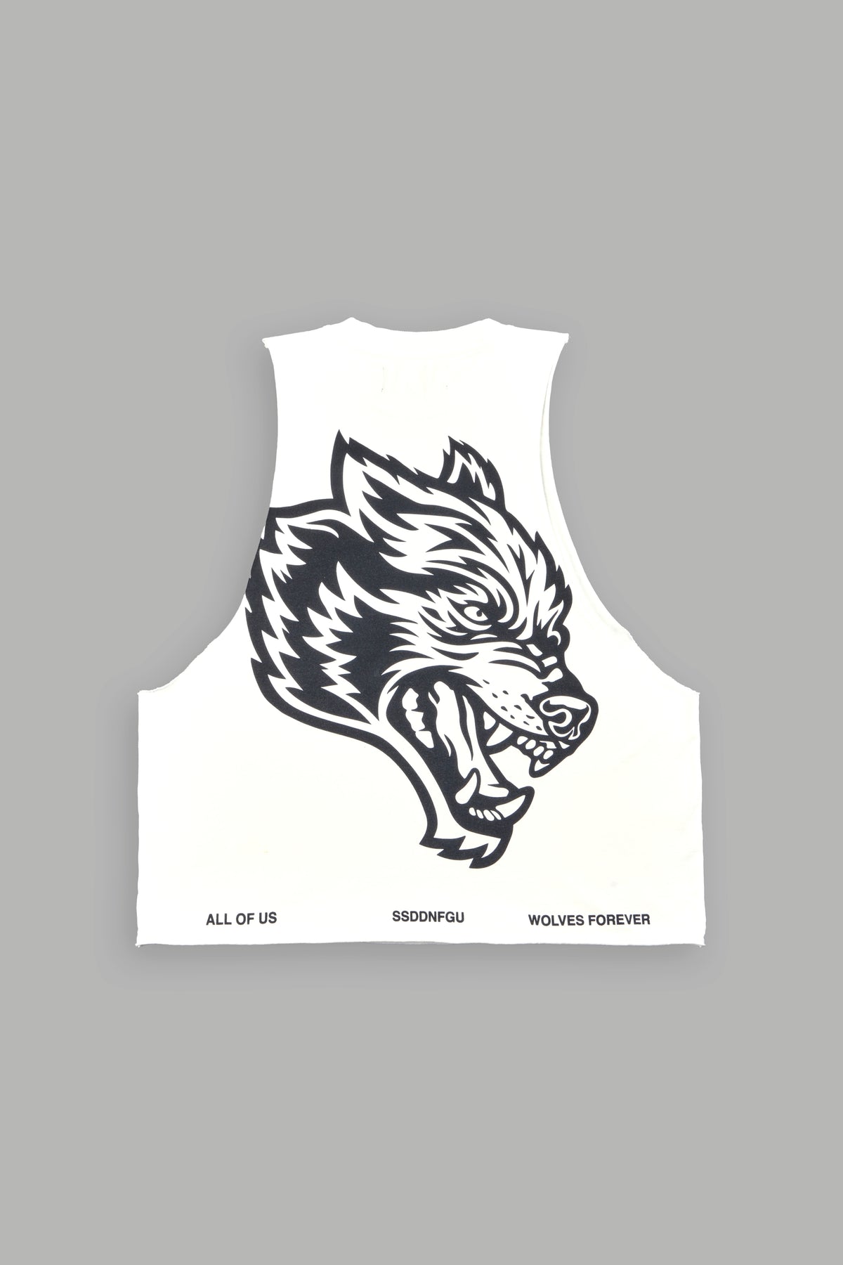 Big Wolf Head Grunge Raw Hem Box Cut Tommy Muscle Tee In Cream