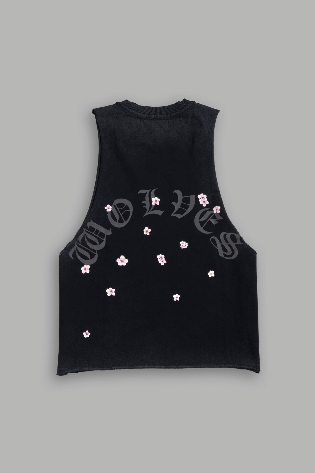 Blood Thirsty Kanji Grunge Raw Cropped "Tommy" Muscle Tee in Black