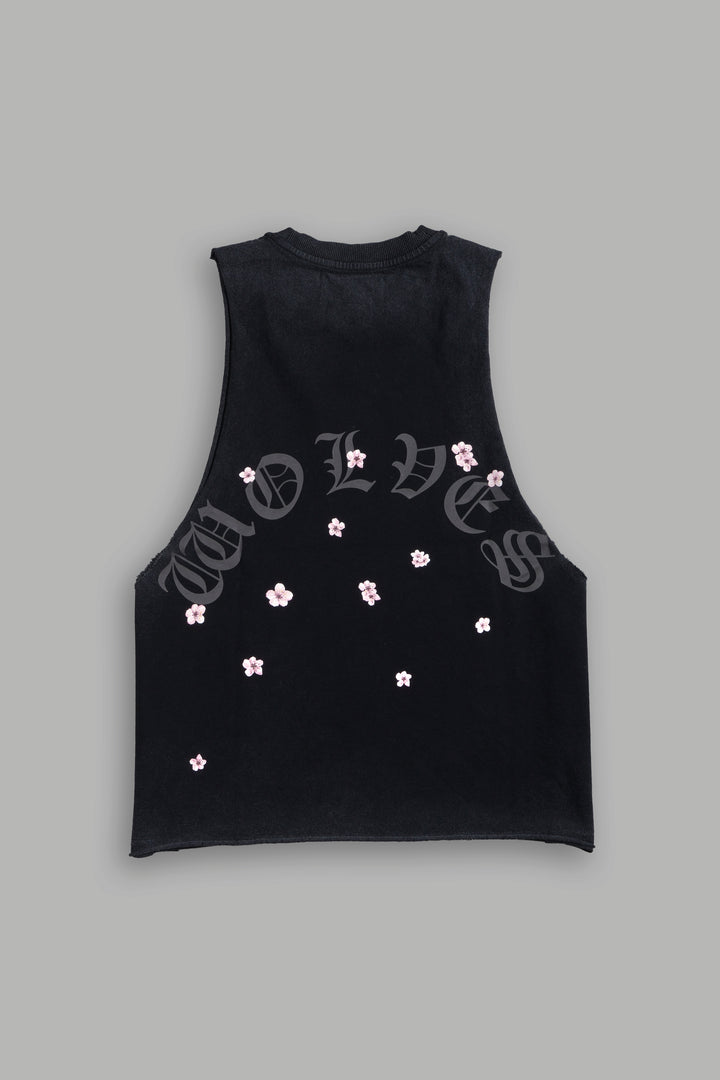 Blood Thirsty Kanji Grunge Raw Cropped "Tommy" Muscle Tee in Black