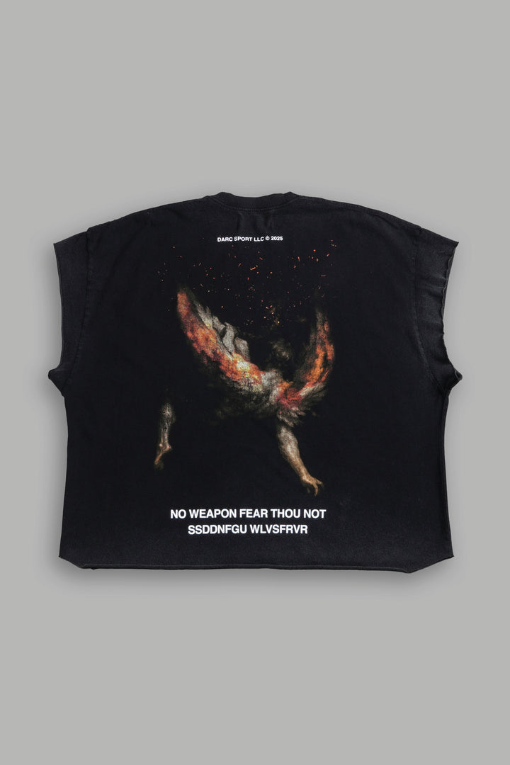 Casted Out Grunge Cut-Off Tee in Black