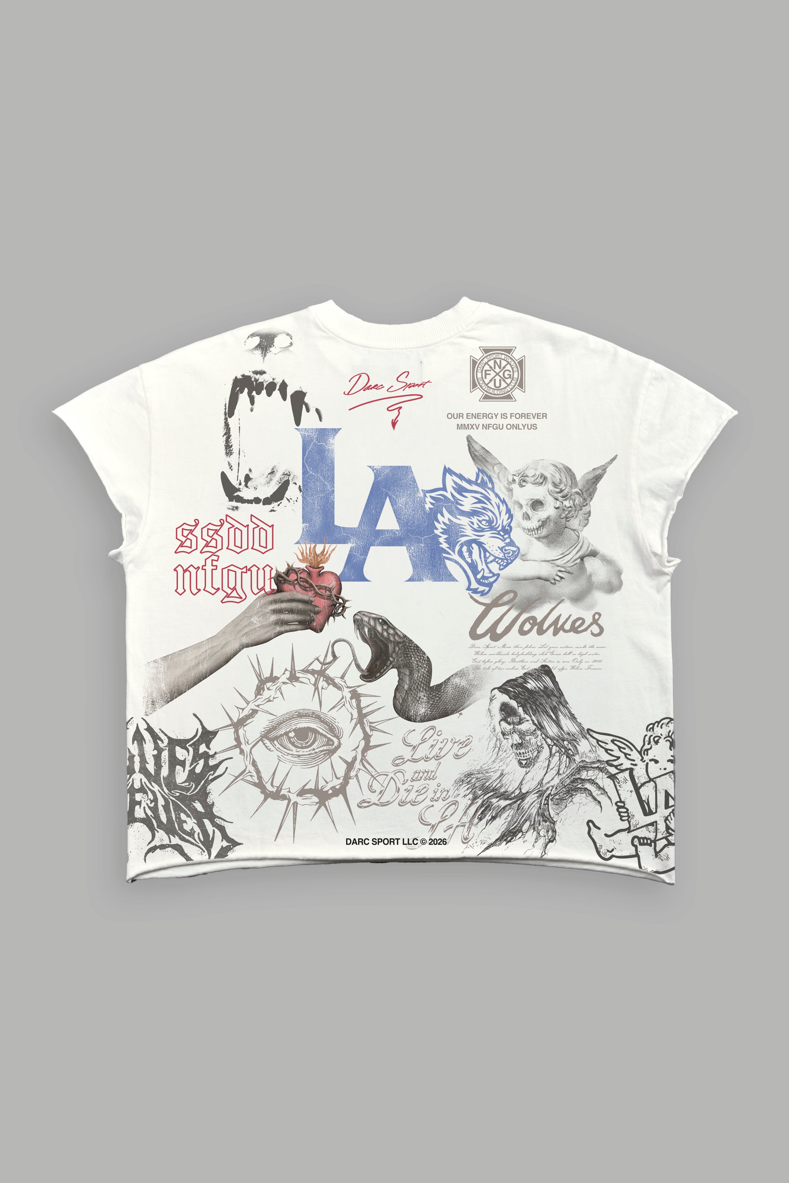 Homage To La Grunge Mid Length Raw Hem Cap Sleeve Tee in Cream