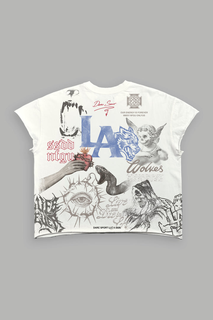 Homage To La Grunge Mid Length Raw Hem Cap Sleeve Tee in Cream