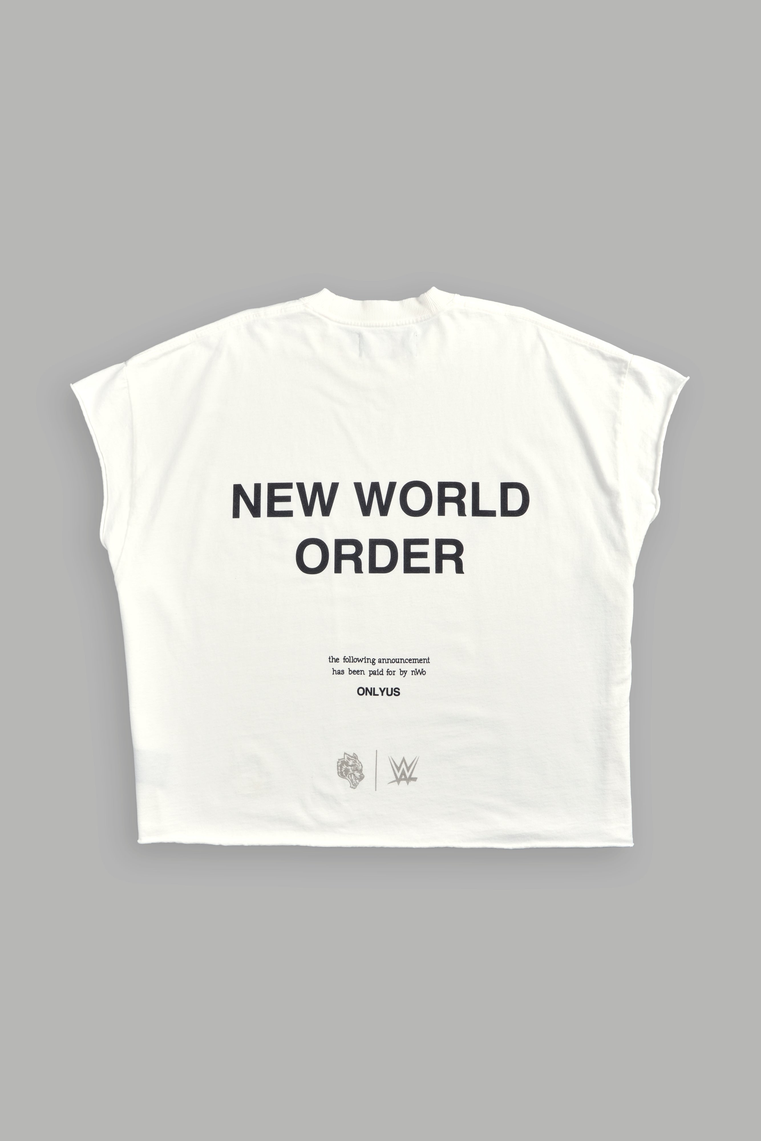 New World Order Grunge Cut-Off Tee in Cream