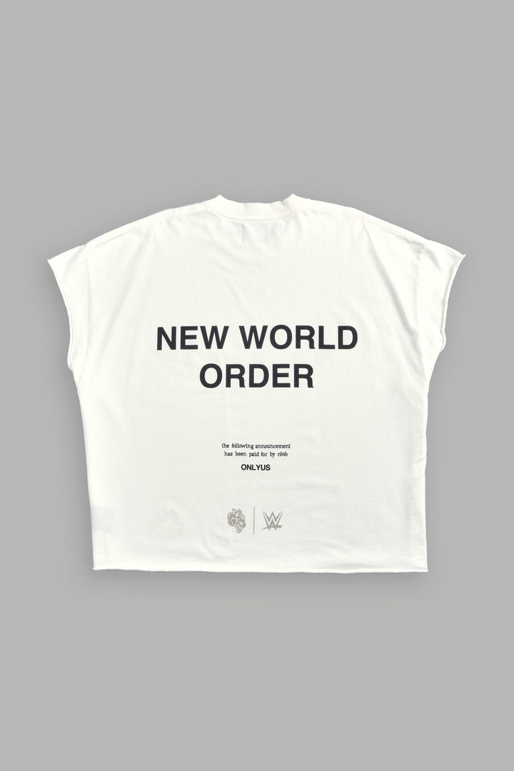 New World Order Grunge Cut-Off Tee in Cream