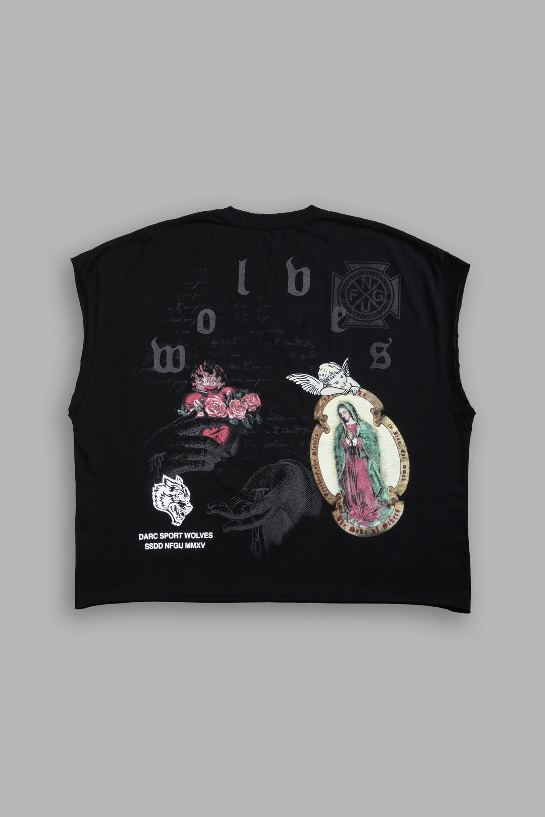 Holy Vow Distressed Grunge Cut-Off Mid-Length Raw Hem Tee in Black