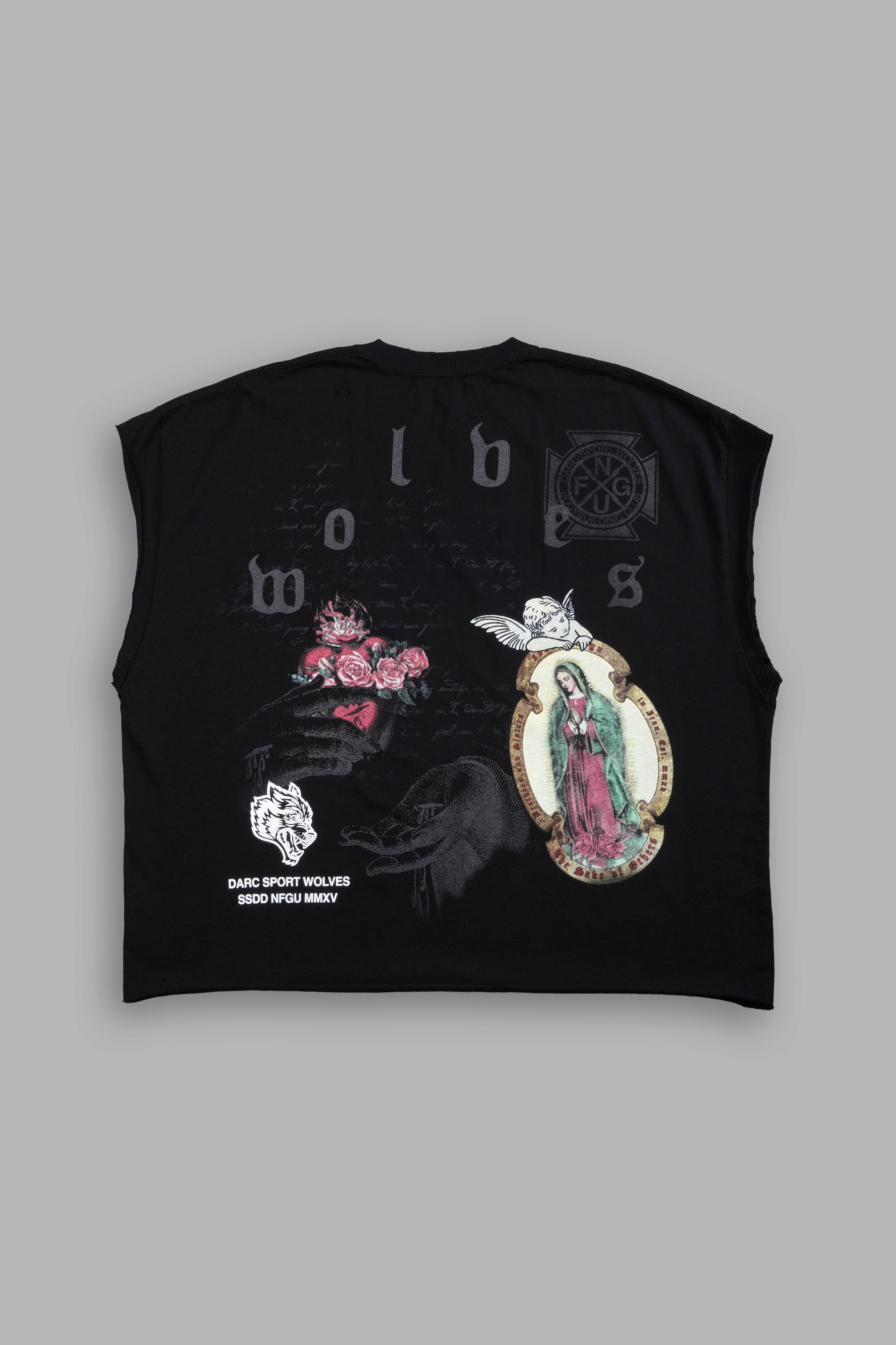 Holy Vow Distressed Grunge Cut-Off Mid-Length Raw Hem Tee in Black