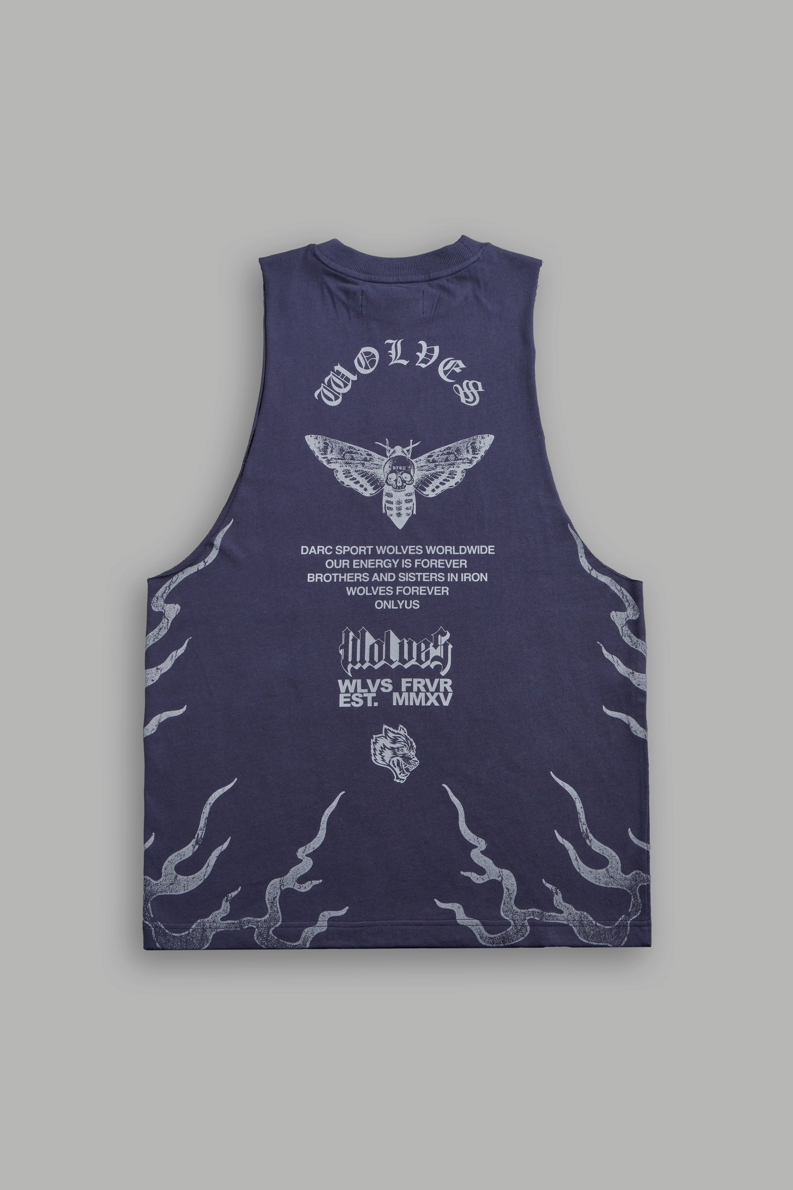 Wolves Never Back Down V2 Tommy Muscle Tee in Storm Blue
