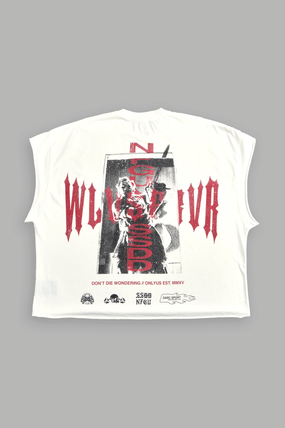 Born Darc Grunge Cut-Off Tee in Cream
