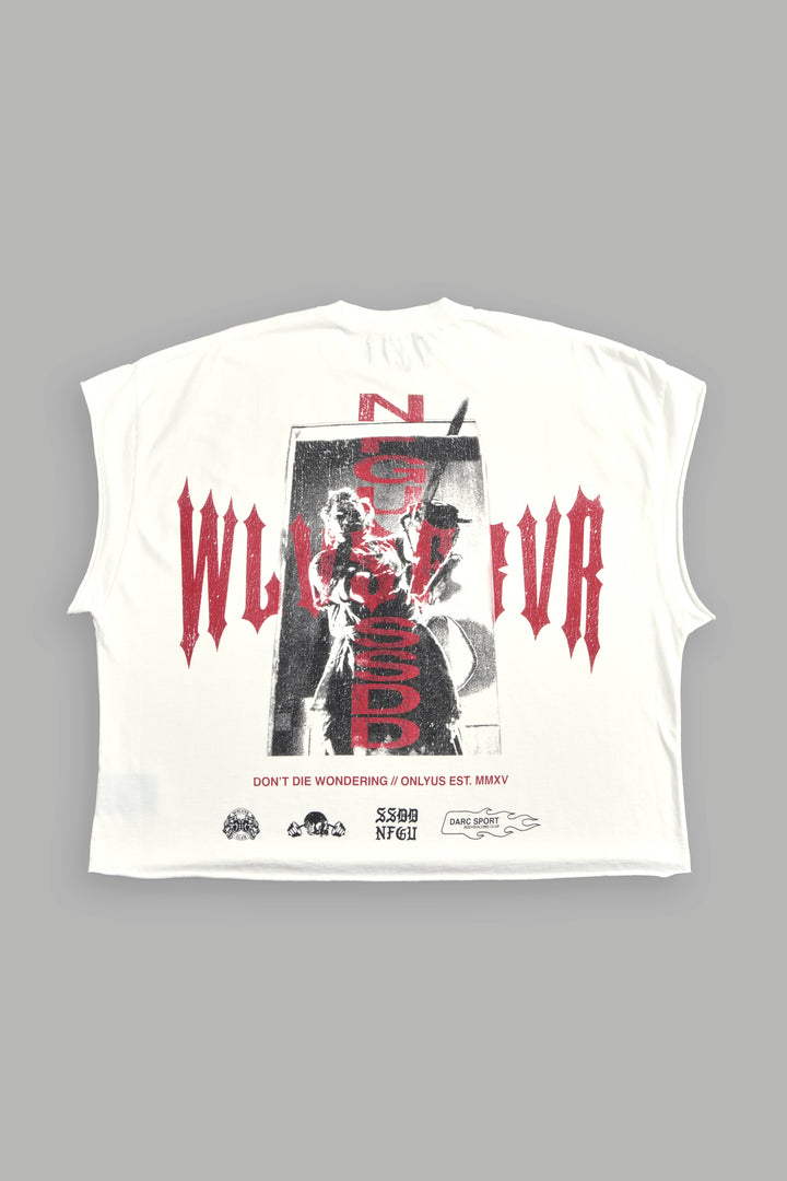 Born Darc Grunge Cut-Off Tee in Cream