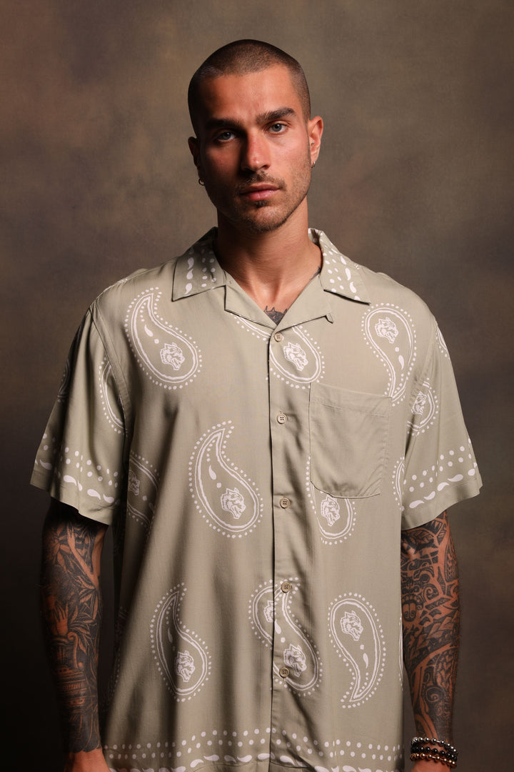 Southwest Paisley Ace Button Up Shirt in Cactus Gray