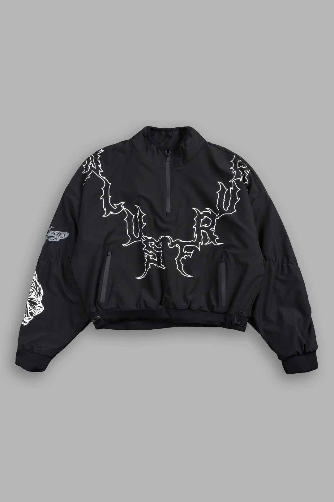 Wolves Hesh Pyramid Cropped Zip Mockneck In Black