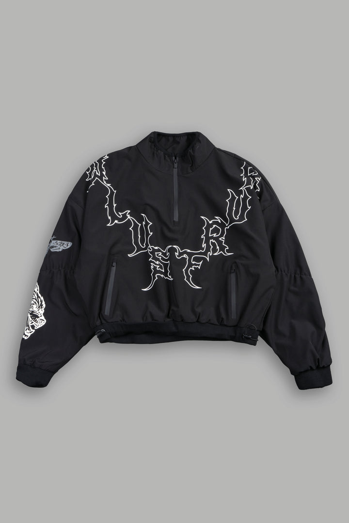 Wolves Hesh Pyramid Cropped Zip Mockneck In Black