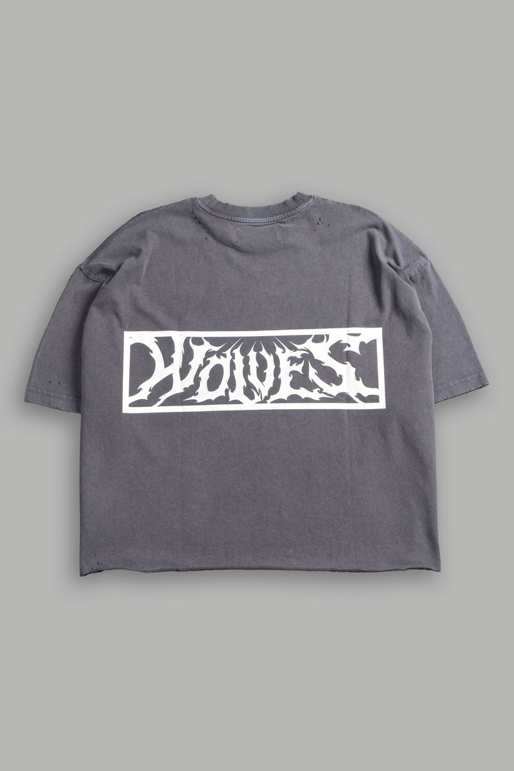 Midnight Wolves Distressed Grunge "Box Cut" Tee V2 in Slate Gray